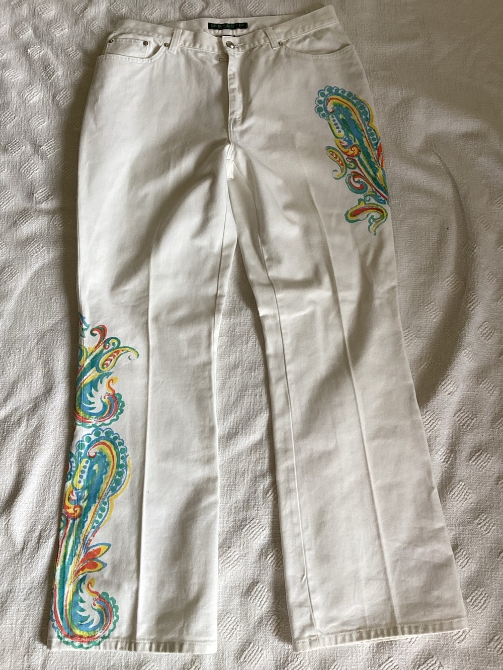 Ralph Lauren Jeans Co. Floral Paisley Bootcut White Denim Jean Women 12
T1